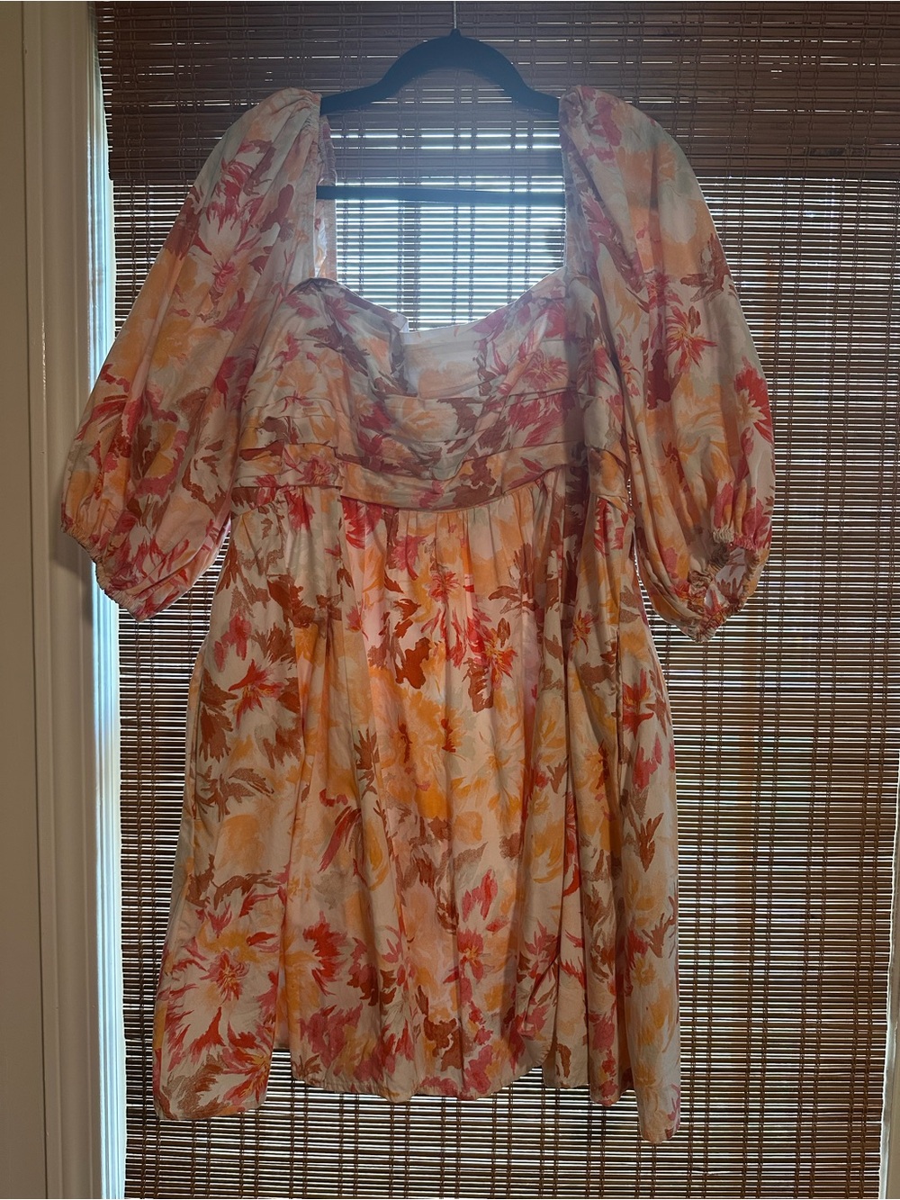 Abercrombie & Fitch Ruched Bodice Puff Sleeve Midi Dress